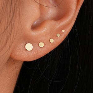 14K Solid Gold Tiny Disc Helix Cartilage Piercing, Real Gold Flat Round Dot Earlobe Stud Earring, Dainty Circle Conch Butterfly Back Stud