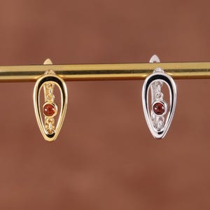 Sterling Silver Dainty Garnet Stud Earring, 14K Gold Plated Red Gemstone Earlobe Stud, 14K Minimalist Diamond Latch Back Stud Earring
