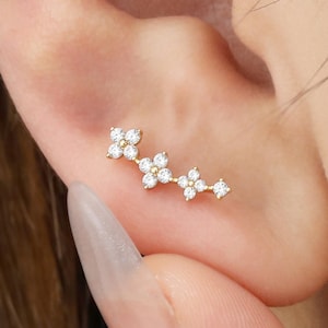 10K Solid Gold Diamant Blume Schraubverschluss zurück Ohrstecker, Gold Blumen Bergsteiger Ohrläppchen Knorpel Bolzen, Gold Zirkonia Gewindestift Bolzen