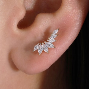 10K Solid Gold Diamond Wings Stud Earrings, Solid Gold Diamond Wings Stud Earring, Marquise Gemstone Butterfly Back Earring, Wedding Gift