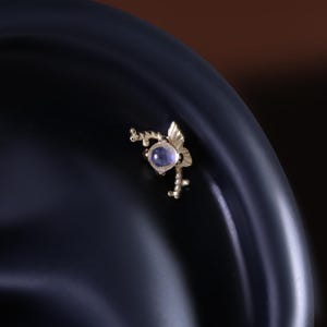 14K Solid Gold Moonstone Butterfly Stud Earring, Solid Gold Gemstone Knot Earlobe Climber Stud, 14K Mirror Moonstone Butterfly Back Stud