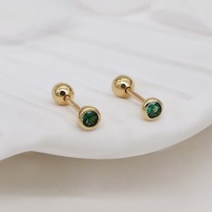 14k Solid Gold Stud Earrings,Small Diamond Stud Earrings, Solid Gold Emerald Stud Earring, Tiny Stud Earring, Piercing Stud Earring.