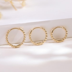 10K Solid Gold Beaded Cartilage Hoop, Dainty Helix Conch Huggie, Small Gold Tragus Earlobe Piercing Ring, 5–10mm Minimal Everyday Earring