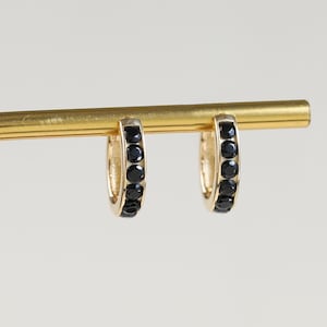 14K Solid Gold Black Cubic Zirconia Hoop Earring, Solid Gold Huggie Hoop Earring, Diamond Hoop Piercing, Gold Daith Helix Cartilage Earring