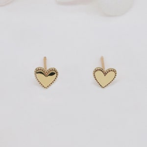 10k Solid Gold Mini Heart Studs, Dainty Tiny Heart Gold Stud Earrings, Gold Heart Shaped Stud, Minimalist Design, Personalized Style.