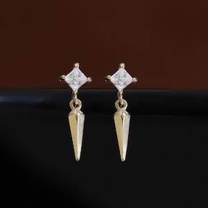 10k Solid Gold Diamond Stud Earring, Solid Gold Dangling Earlobe Earrings, Gold Cubic Zirconia Stud Earrings, Real Gold Dangle Earrings.