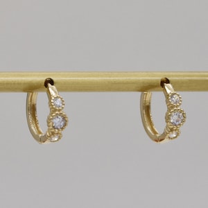 10K Solid Gold Cubic Zirconia Huggie Hoop Earrings, Small Cartilage Hoop for Helix, Dainty Gold Piercing Earrings, Minimalist Tiny Hoop