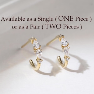 14K massief gouden kleine diamanten studring, Danity massief gouden oorlel hoepel, 14K gouden minimalistische edelsteen hoepel