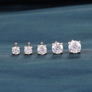 14K Solid Gold Moissanite Diamond Tiny Stud Earring, Solid Gold Shinning Gemstone Earlobe Stud, Dainty Diamond Stud Earrings, Gift for Her