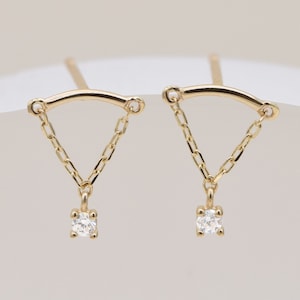 14K Solid Gold Kette Ohrstecker, Solid Gold baumeln Ohrringe, Baumeln Diamant Ohrringe, Gold Kette Ohrstecker, handgemachter Schmuck.