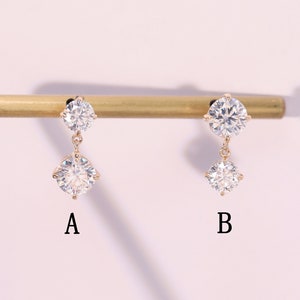 14K Solid Gold Moissanite Drop Earrings, Mismatched Stacking Earrings, Minimalist Sparkling Stud, Everyday Wear, Elegant Design for Women.