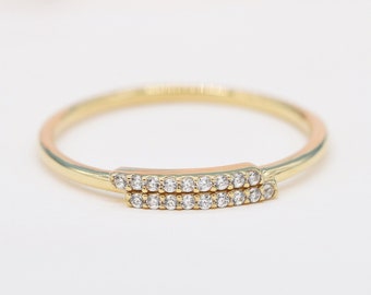 14k Solid Gold Danity stapelbare ring, echte massief gouden edelsteenring, minimalistische dunne bandring, verlovingsring, trouwring.