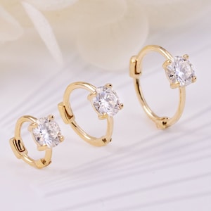10K Solid Gold Moissanite Hoop Earring, Gold Gemstone Cartilage Tragus Helix Earring, Gold Solitaire Diamond Hoop Piercing, Multi-size Hoop