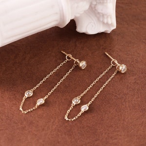 14K massief gouden minimalistische moissaniet-ketting, sierlijke diamanten ketting oorbel, edelsteen bungelen kabel ketting nageloorbel