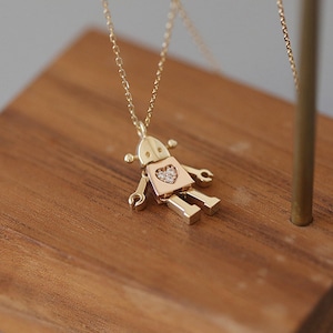 14K Solid Gold Robot Necklace, Solid Gold Necklace Pendent, Little Robot Dangle, Cute Design Gifts for Kids, Personalized Handmade Necklace.