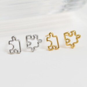 Sterling Silver Tiny Puzzle Shaped Stud Earring, 14K Gold Plated Puzzle Earlobe Stud, Danity Cartilage Butterfly Back Stud Earring