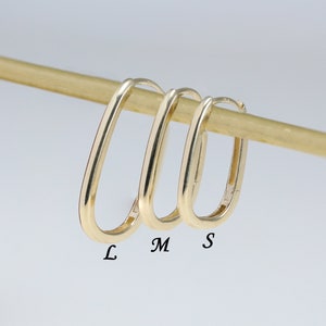 10K Solid Gold Chunky Oval Hoop, Thick Huggie Hoop Earrings, Simple Oval Hoop, Minimalist Gold Hoop, Handmade Jewelry, Plain Piercing Hoop.