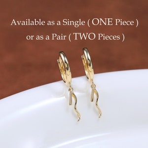 14K Solid Gold Tiny Dangle Waves Charm Hoop Earrings, Solid Gold Minimalist Huggie Earring, Gold Dangle Huggie Hoop Earring, Gift for Her