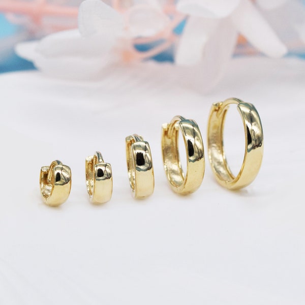 10K Solid Gold 5.0mm 6.0mm 8.0mm 10mm 12mm Chunky Hoop Earrings,Gold Huggie Earring, Daith Piercing Earring,Thick Huggie Earrings.