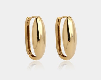 10k & 14k Real Solid Gold chunky huggie hoop earrings.1 Pair Thick huggie Hoop earrings,Oval huggie hoop earrings,14k gold earrings.