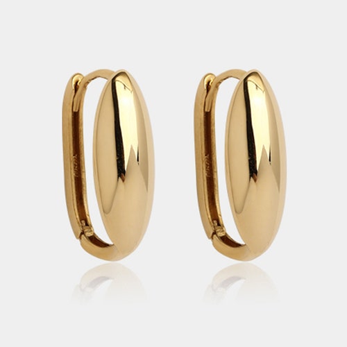 14K Solid Gold Chunky Square Hoop Thick Huggie Hoop Earrings Etsy