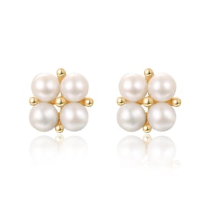 14K ソリッド ゴールド パール スタッド イヤリング、ソリッド ゴールド 淡水パール イヤリング、母の日ギフト、バタフライ バック スタッド イヤリング、お母さんへのギフト。