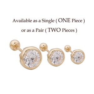 14k Solid Gold Bezel Setting Round Cubic Zirconia  Earrings. Gold Diamond Screw Back earrings. Dainty Round Cut Diamond Stud.