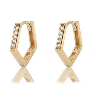 Hoop Earrings Hexagon Shape 10mm with Cubic Zirconia Hoop Earrings Hexagon Shape 10mm with Cubic Zirconia