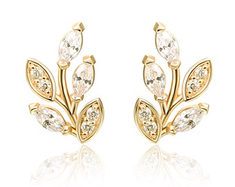 14k Massive Blattgold Ohrringe,Diamant Ohrringe,14k Gold Ohrringe,Goldene Blatt Ohrstecker,handgemachter Schmuck,Blätter Ohrstecker