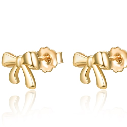 14K Solid Gold Bow Stud Earrings With Screwback Yellow Etsy