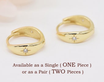 14k Solid Gold Huggie Hoop Earrings, Gold Hoop Earrings, Diamond Huggie Earrings, Celestial Earrings, Personalized Jewelry, Gift for her.