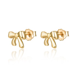 14K Solid Gold Ribbon Stud Earring, Solid Gold Small Stud Earrings, Gold Ribbon Stud Earrings, Gold Bow Stud Earring, butterfly back stud