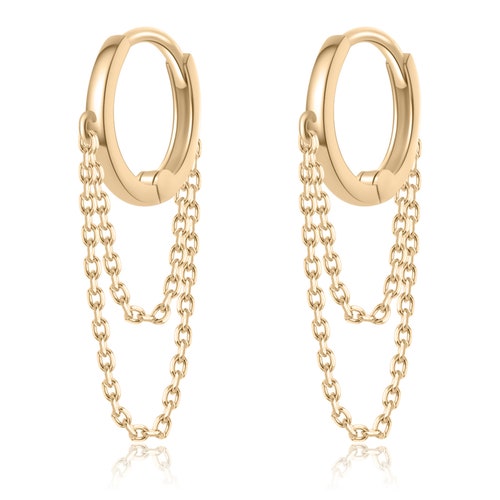 Chain Stud Earrings 14K Solid Gold Drop Dangle Chain Studs Etsy