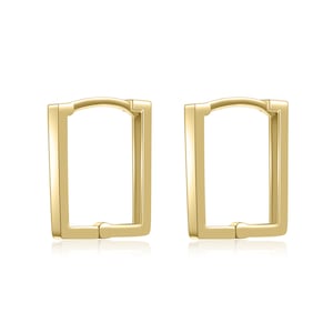 14k Solid Gold Square Hoop Earring, Small Dainty Simple Hoop Earring, Minimalist Earring, Huggie Hoop Earring, Small Hinged Hoop Earring