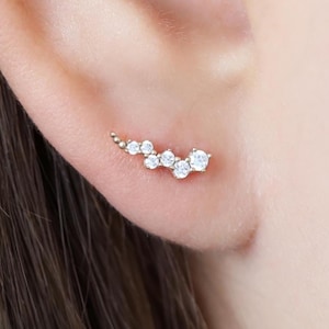 Aretes de oro macizo de 10 quilates con diamantes en racimo, brillantes pendientes de circonita cúbica para el lóbulo de la oreja, minimalistas con cierre de mariposa y gemas.