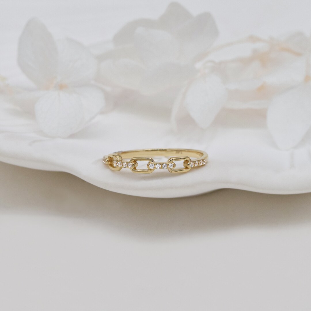 14k Solid Gold Chain Ring.link Ring. Dainty Stackable Ring. Gift for Her. Etsy