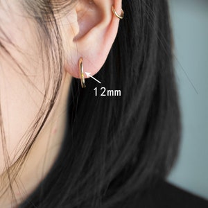 14K Solid Gold 4.0mm 4.5mm 5.0mm 5.5mm 6.0mm 6.5mm 7.0mm 8.0mm 9.0mm 10mm 11mm 12mm huggie hoop earrings,Gold Hoop Earrings. image 6