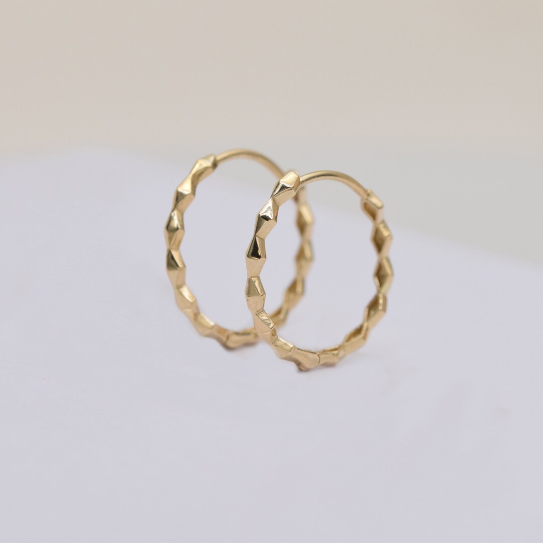 10k Solid Gold 8mm 10mm 15mm Diamond Shape Huggie Earrings,simple Hoop ...