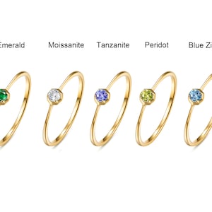 14K Real Gold Natural Gemstone Ring,Dainty Stackable Ring,Solid Gold Emerald,Peridot,Tanzanite,Moissanite,Blue Zircon,Gemstone Stacking Ring