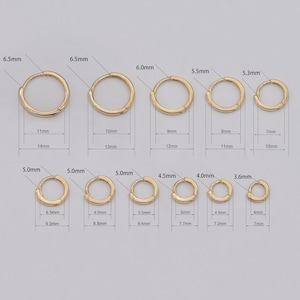 14K Solid Gold 4.0mm 4.5mm 5.0mm 5.5mm 6.0mm 6.5mm 7.0mm 8.0mm 9.0mm 10mm 11mm 12mm huggie hoop earrings,Gold Hoop Earrings. image 7