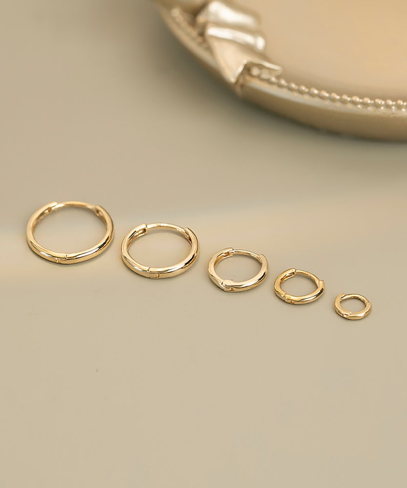 14K Solid Gold 4.0mm 4.5mm 5.0mm 5.5mm 6.0mm 6.5mm 7.0mm 8.0mm 9.0mm 10mm 11mm 12mm huggie hoop earrings,Gold Hoop Earrings. image 9