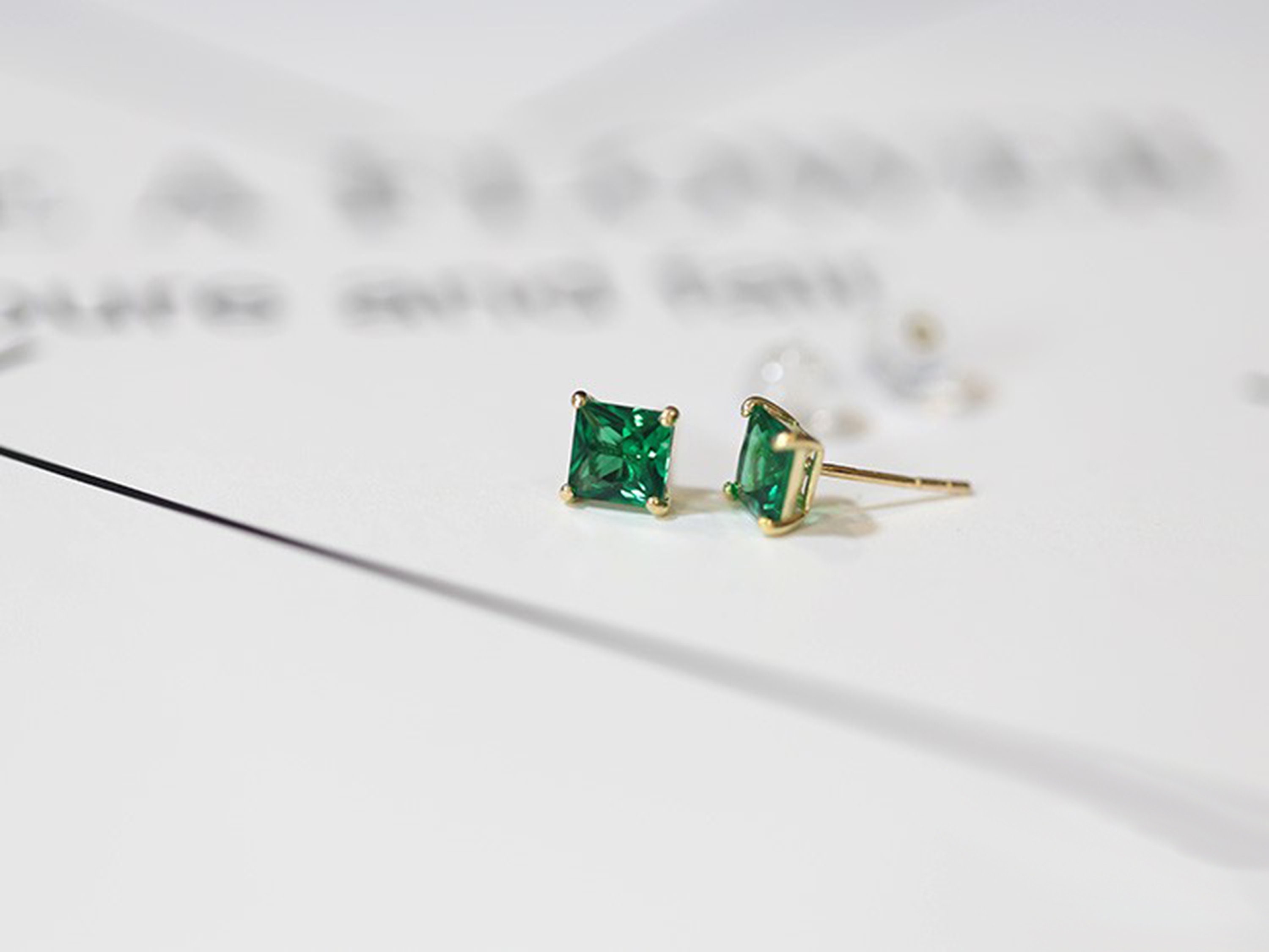 10K Solid Gold 5MM Emerald Stud Earringsemerald Square Etsy