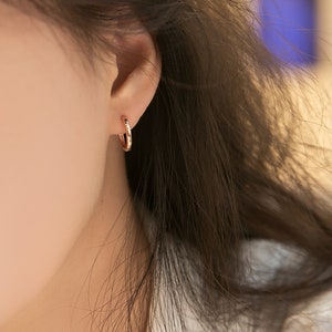 14K Solid Gold 4.0mm 4.5mm 5.0mm 5.5mm 6.0mm 6.5mm 7.0mm 8.0mm 9.0mm 10mm 11mm 12mm huggie hoop earrings,Gold Hoop Earrings. image 3