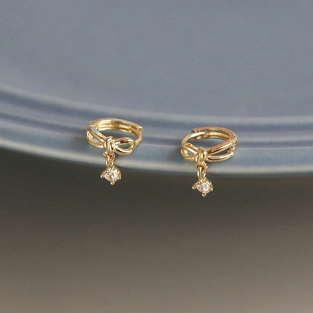 10K Solid Gold Second Hole Hoop Earringsgold Huggie Hoop - Etsy