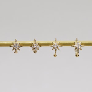 Aro de oro macizo de 10 quilates con forma de estrella de 6 mm y 8 mm, aros de oro real con diamantes para el cartílago, aros de oro con forma de hélice para el lóbulo de la oreja con piedras preciosas celestiales