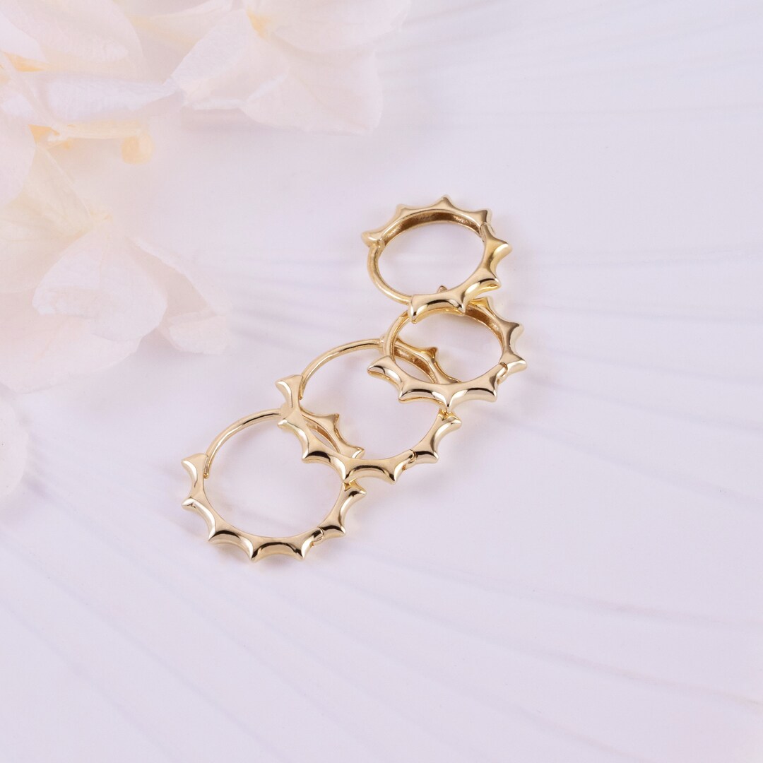 10K Solid Gold Bamboo Knot Hoop Earrings, Gold Hoop Earrings