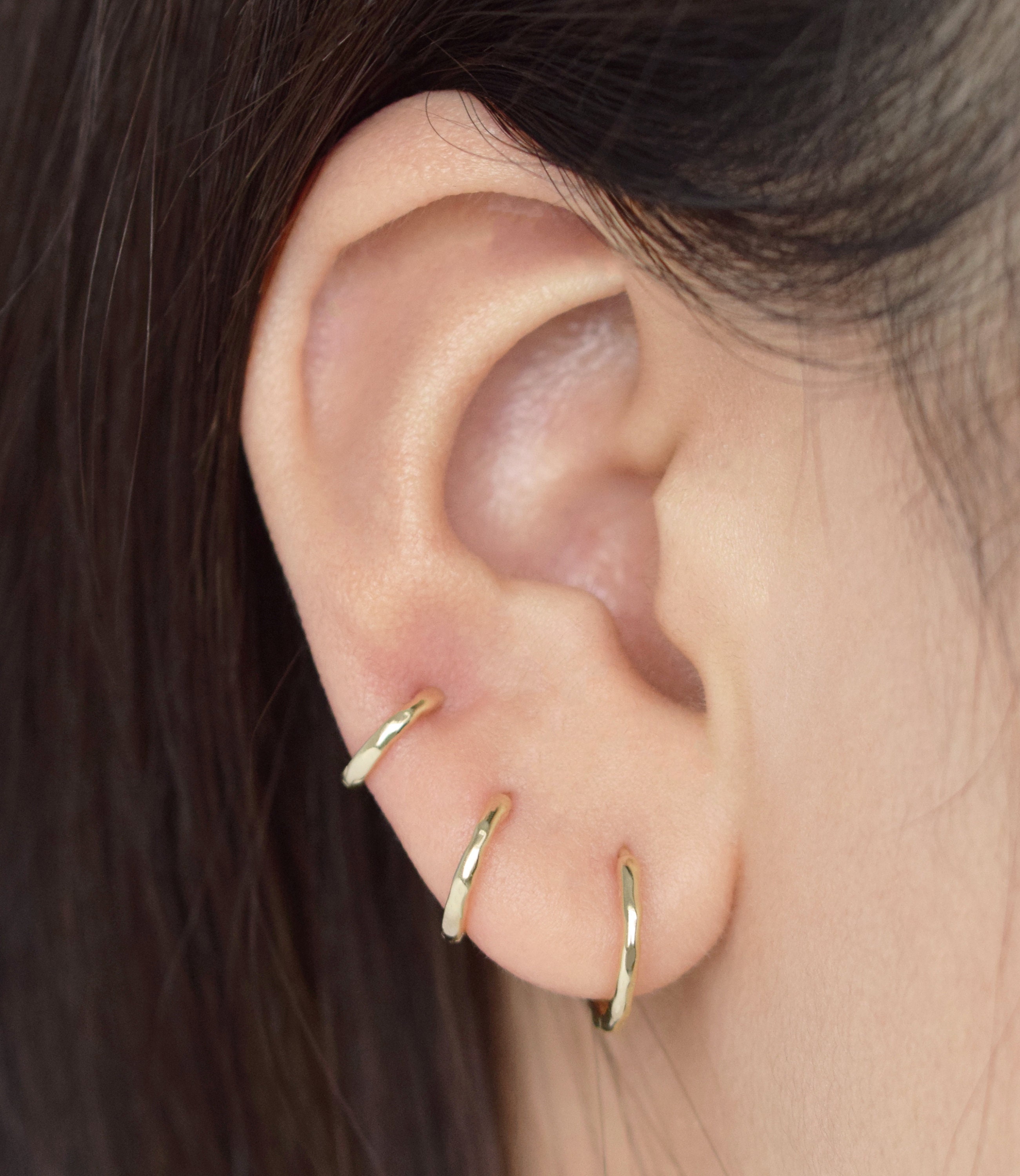 10K Solid Gold Irregular Hoop Earring, 10mm Earlobe