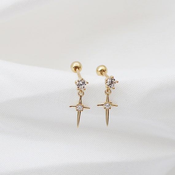 14K Solid Gold Cross Stud Earringsgold Screw Back - Etsy Australia