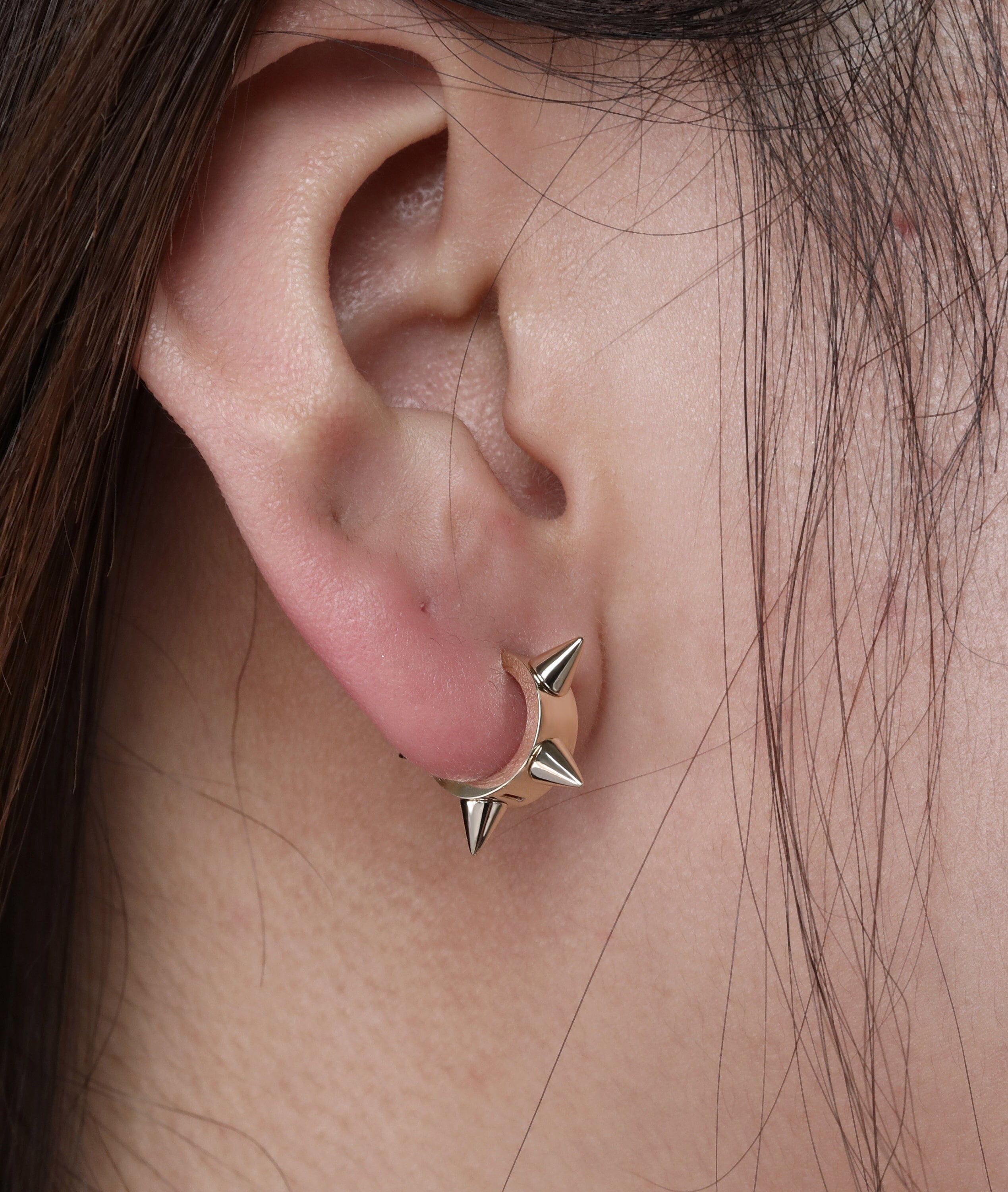 14K Solid Gold Spike Hoop Earring, Punk Style Cone Spike Hinged