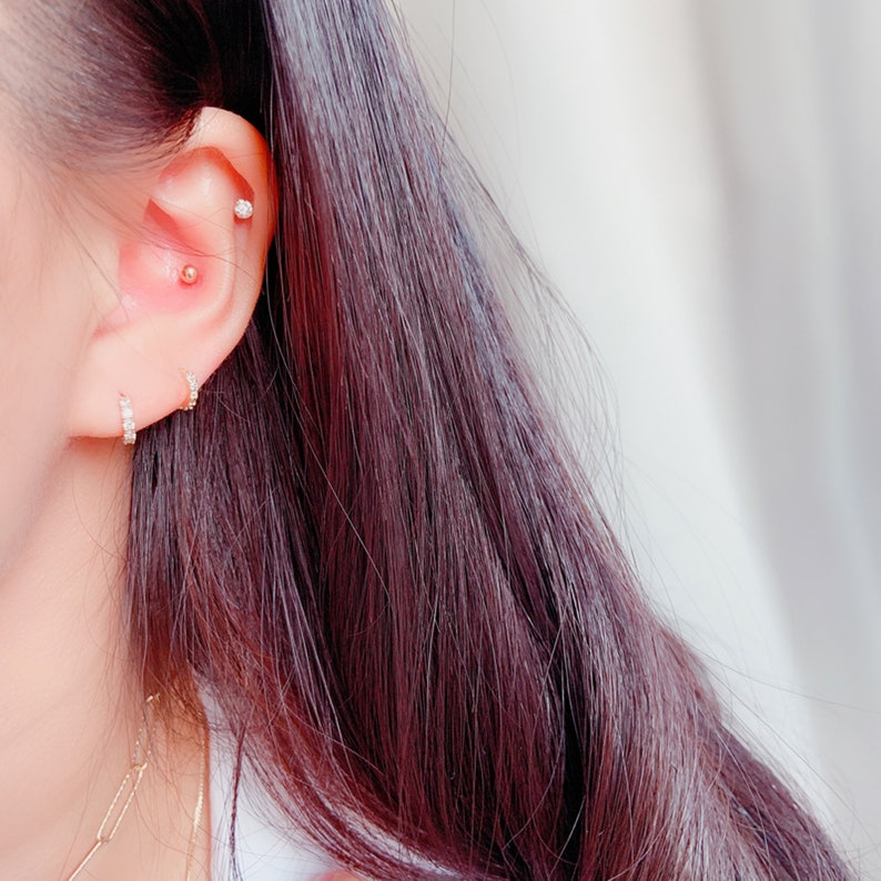 10K Solid gold 5mm 6mm 7mm 8mm 9mm 10mm 11mm cubic zirconia cartilage small huggie hoop earring,solid gold huggie earrings,solid gold hoop,